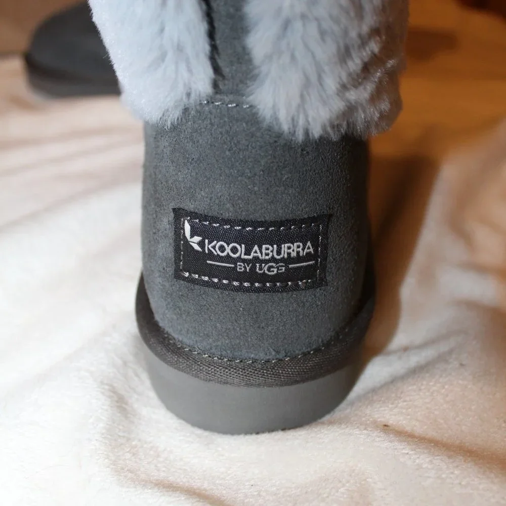 NIB UGG KOOLABURRA WOMEN'S GRAY CLASSIC SHORT‎ FUR CUFF WINTER BOOTS